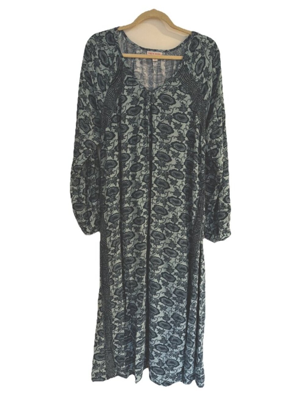 Knox Rose Dress Green Blue Floral Paisley Maxi Sz L Boho Cottagecore Flowy - Picture 1 of 10